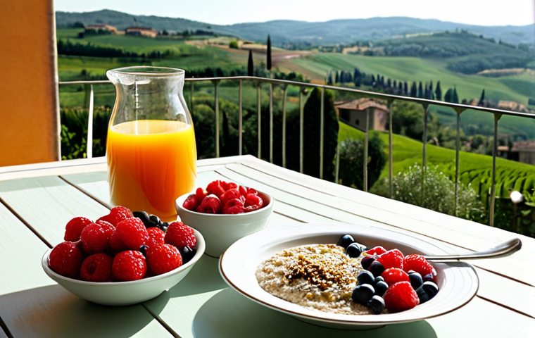 우울증 환자와 영양 간의 관계 - Sunny Italian Breakfast**
"A vibrant Italian breakfast scene on a sun-drenched balcony overlooking ...
