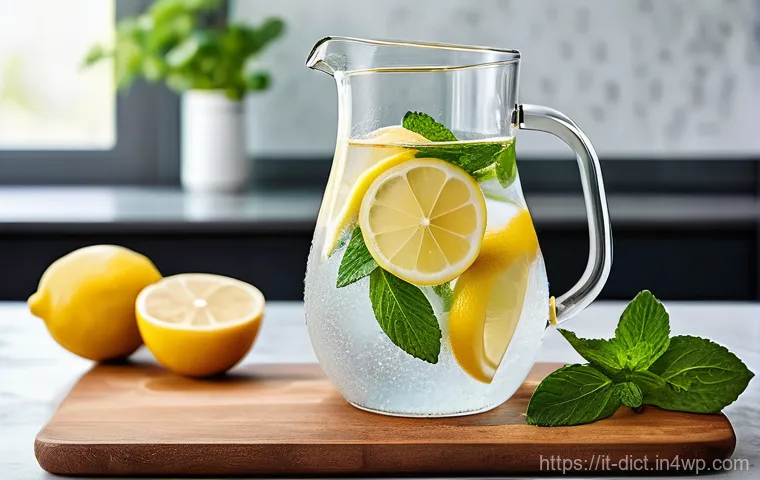 우울증 예방을 위한 건강한 음료 추천 - Image Prompt 1: Hydrating Citrus & Herb Infusion**