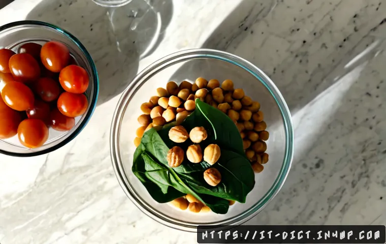 Home 9 우울증을 위한 간편식 만들기 - Photorealistic overhead kitchen scene of a simple mood-supportive Italian meal prep: whole-grain pas...